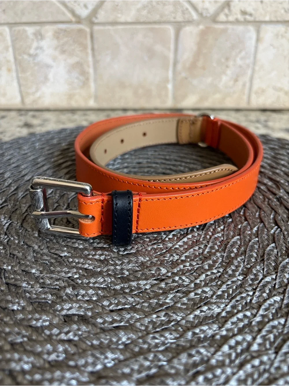 Talbots Color-Block Orange Brown Black Silver Belt